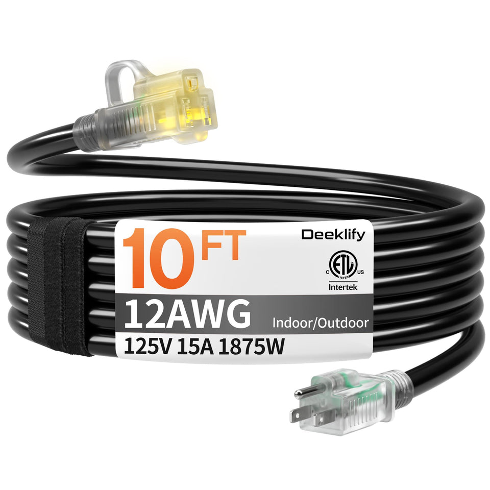 Deeklify 12 AWG outdoor extension cord 10 ft for reliable power