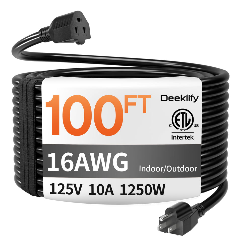 Deeklify 100ft outdoor extension cord waterproof and weatherproof for outdoor use