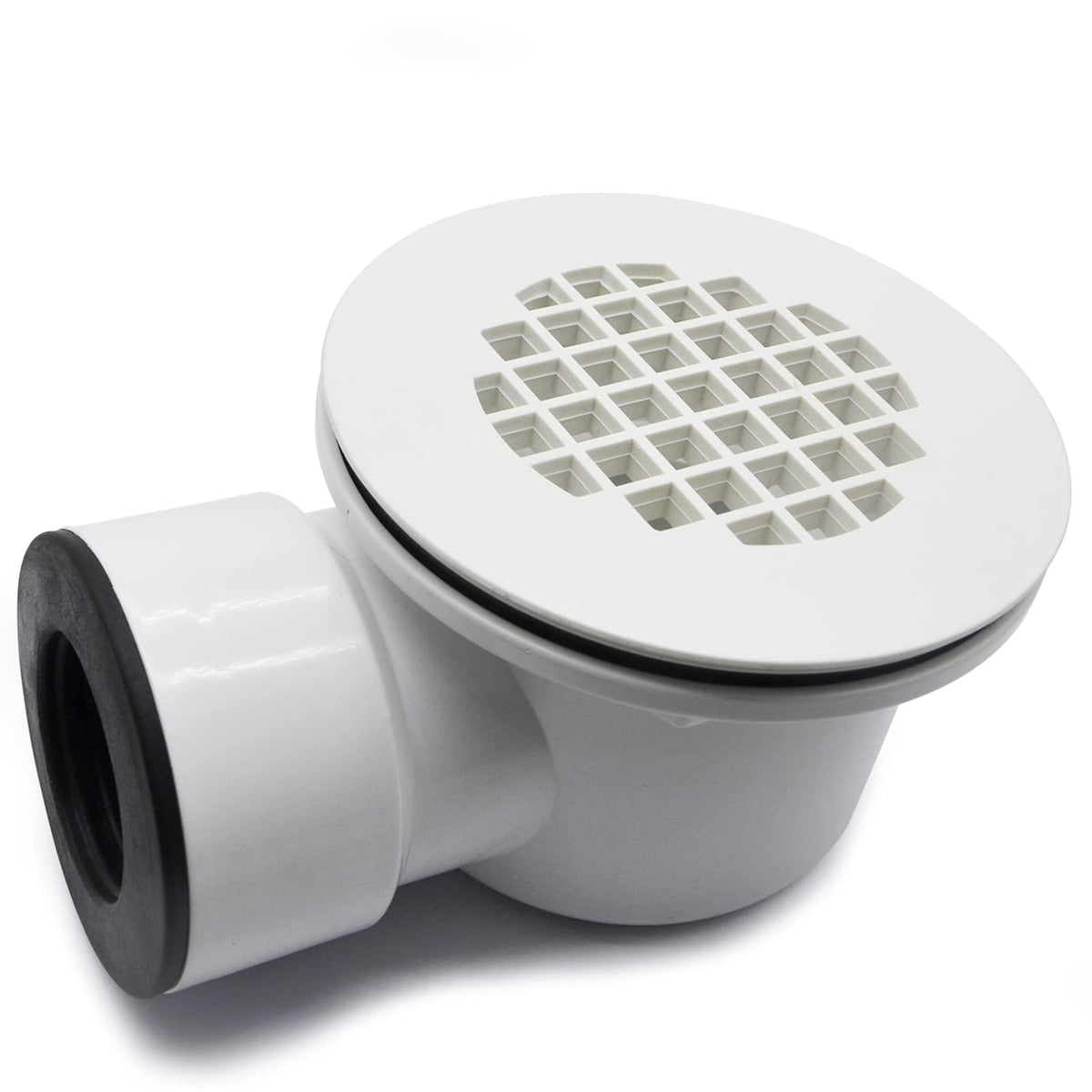 DEEKOOL low-profile shower drain assembly with 15-inch side outlet for tight bathrooms and reliable drainage.