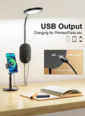 Deeloop reading light head rotates 360 degrees for flexible positioning.