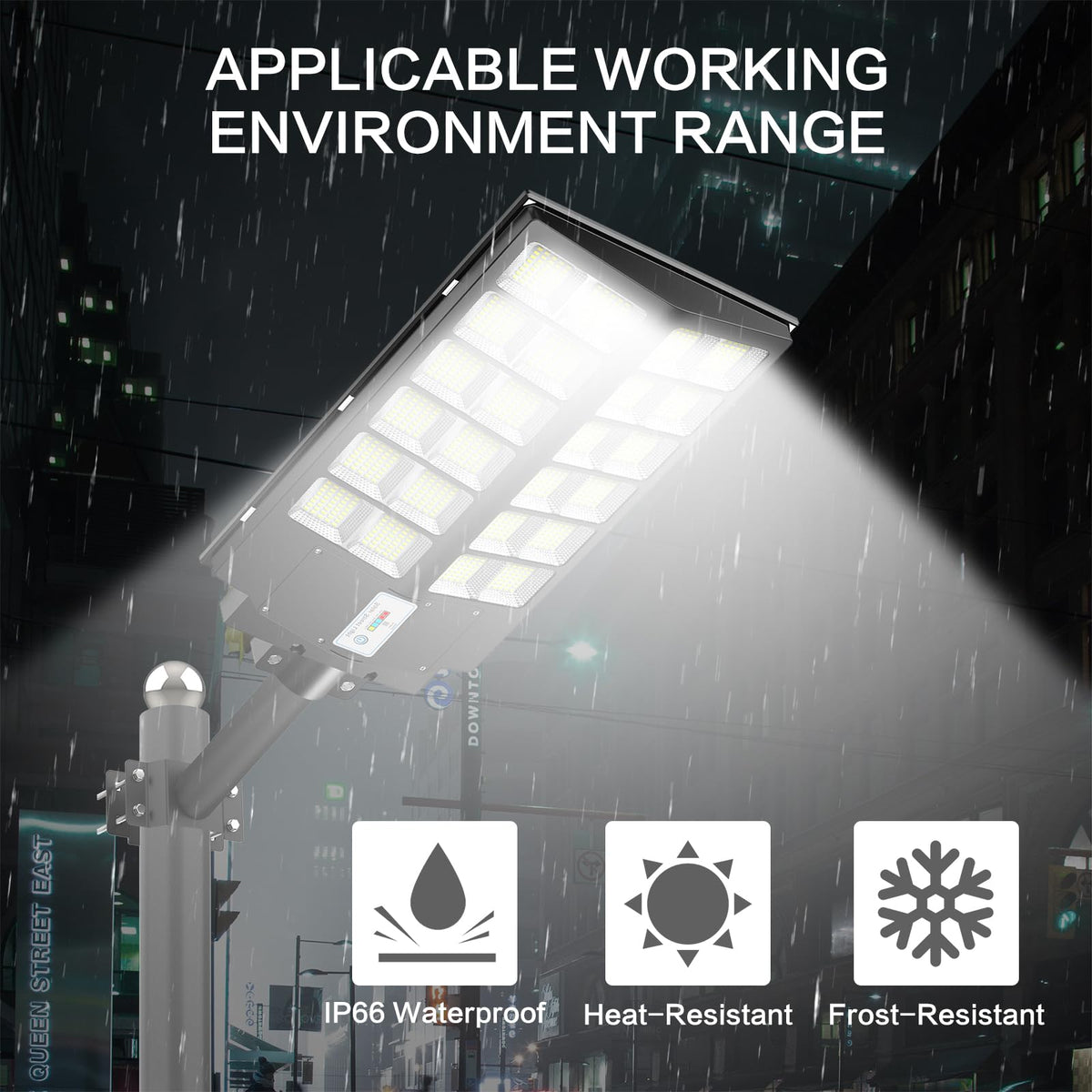 Deepn 8000W solar street light angle shot showing broad coverage.