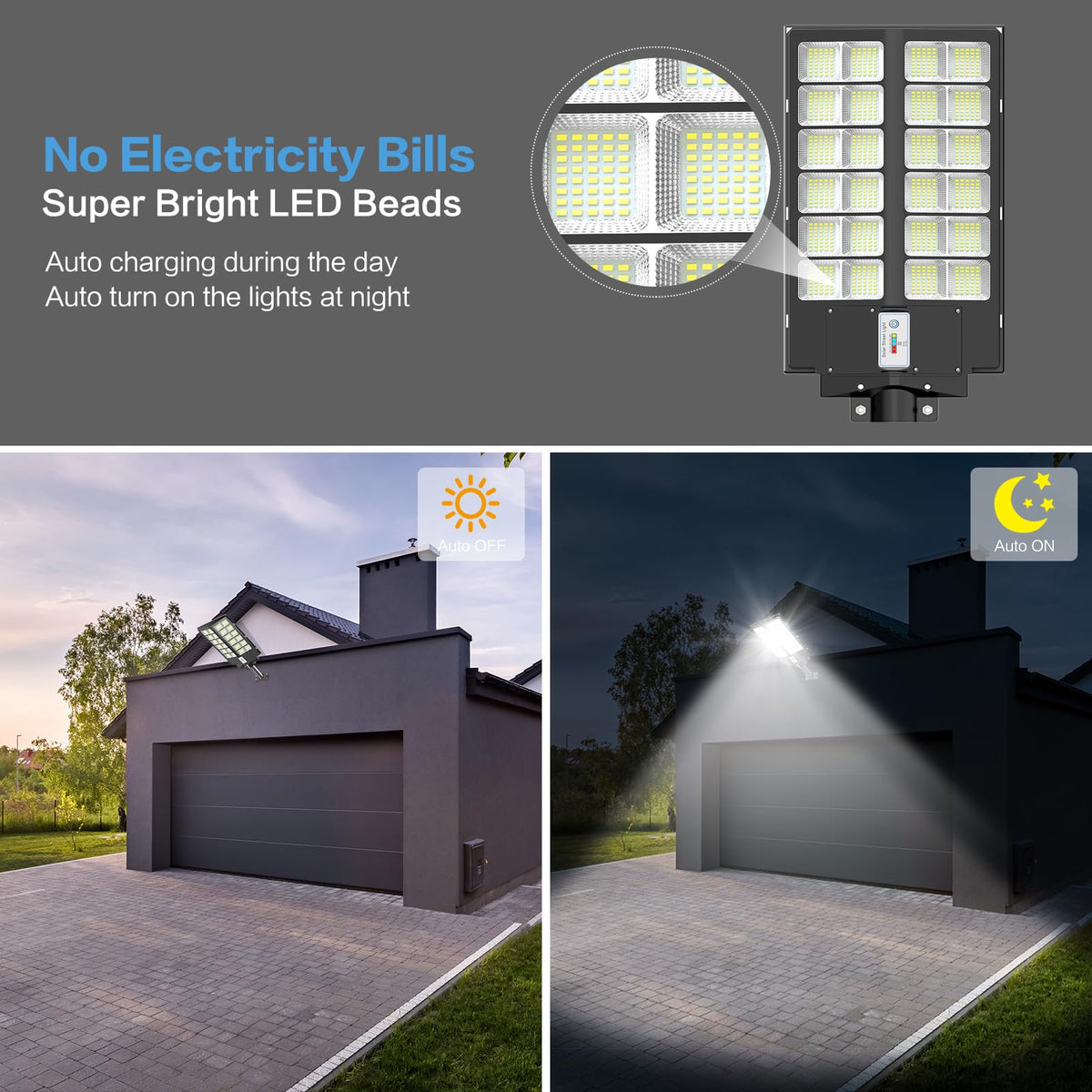 Deepn 8000W solar street light motion detection activates brighter lighting.