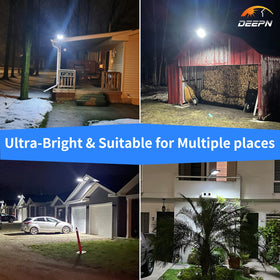 Deepn Solar Lights Outdoor night view showcases secure perimeter lighting.