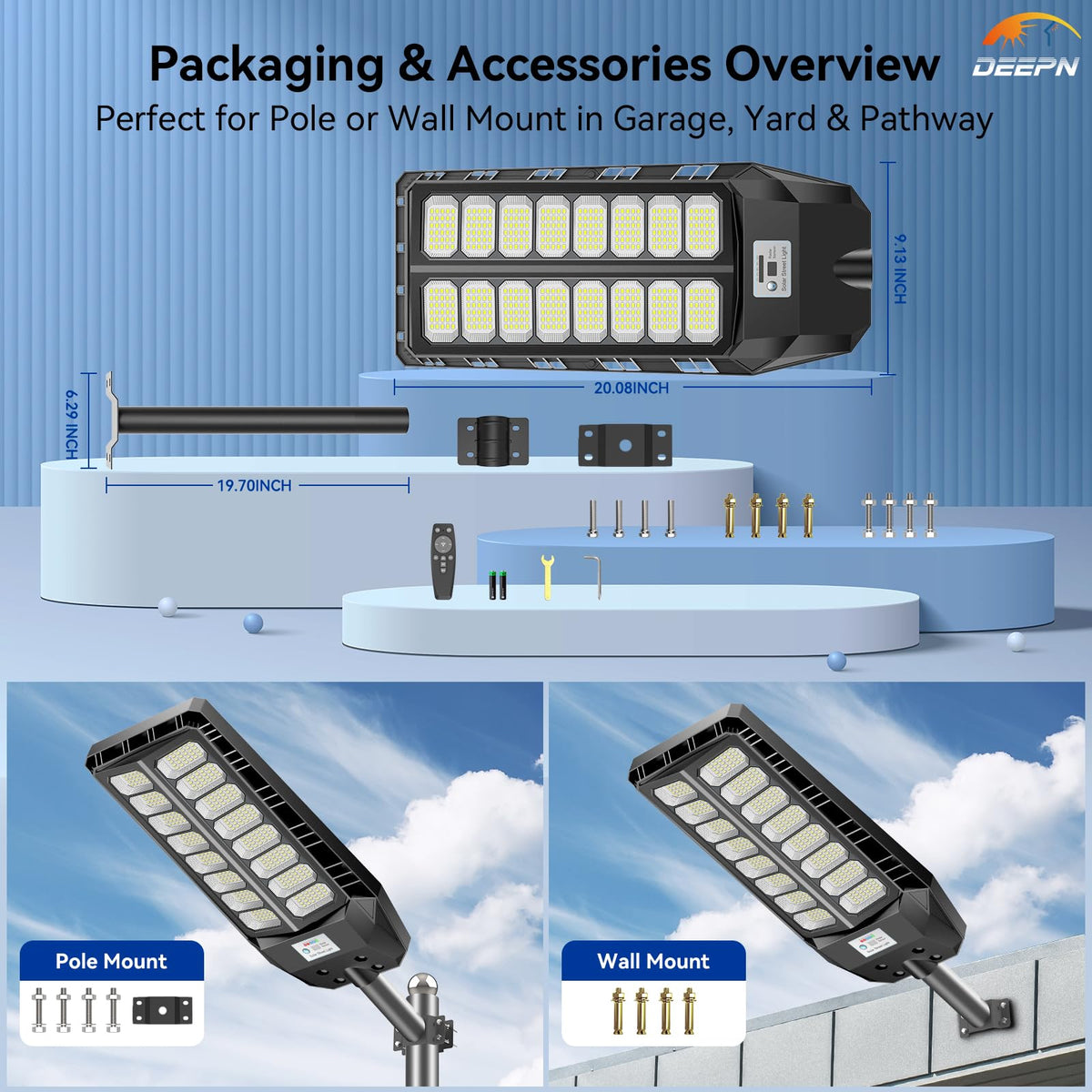 Deepn Solar Street Light easy-installation with included mounting hardware.