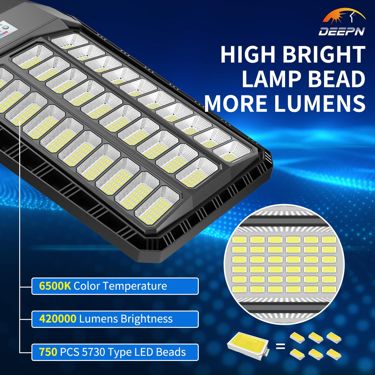 Deepn Solar Street Light motion sensor boosts to full brightness when approached