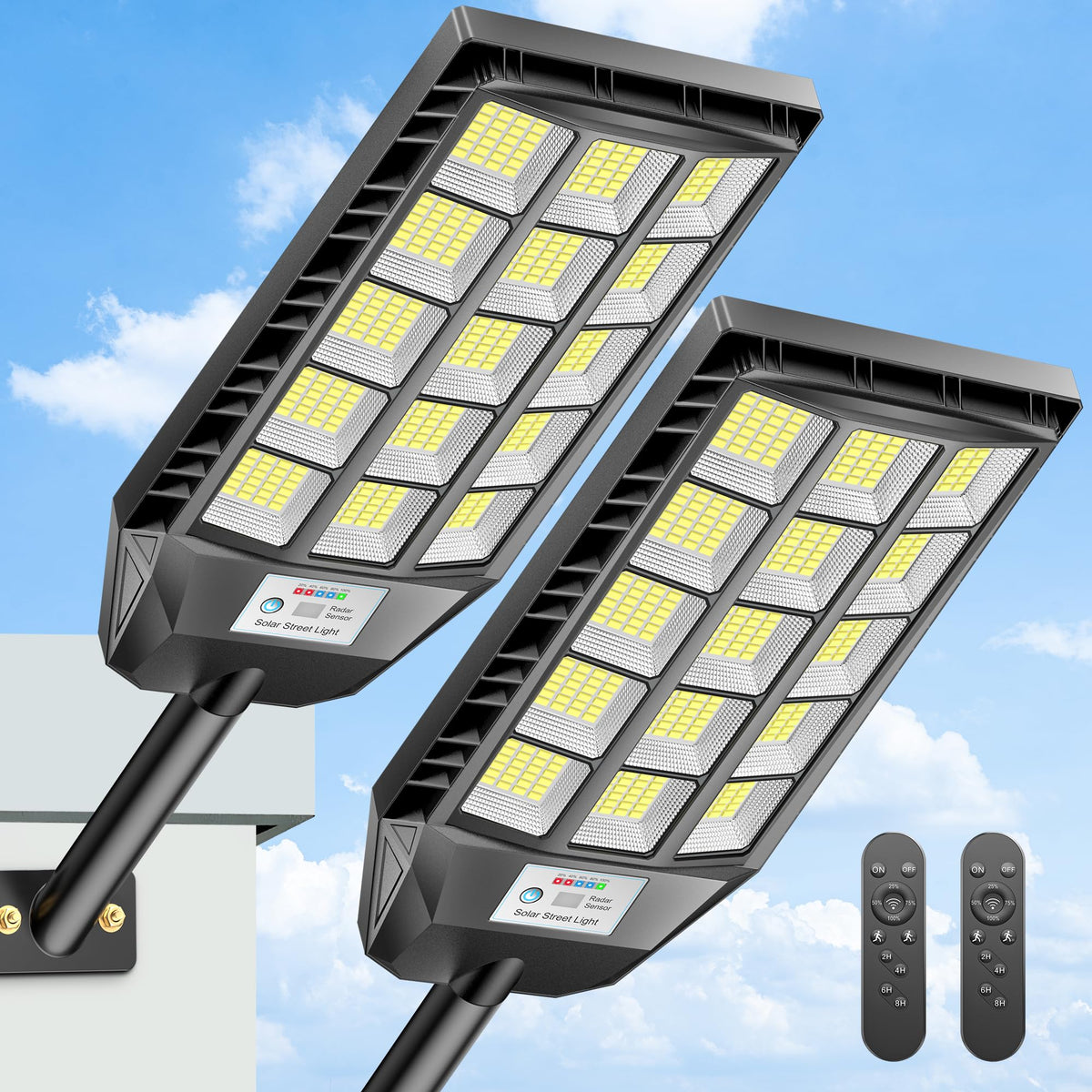Deepn ultra-bright outdoor solar lights illuminate wide outdoor areas for yards and driveways.