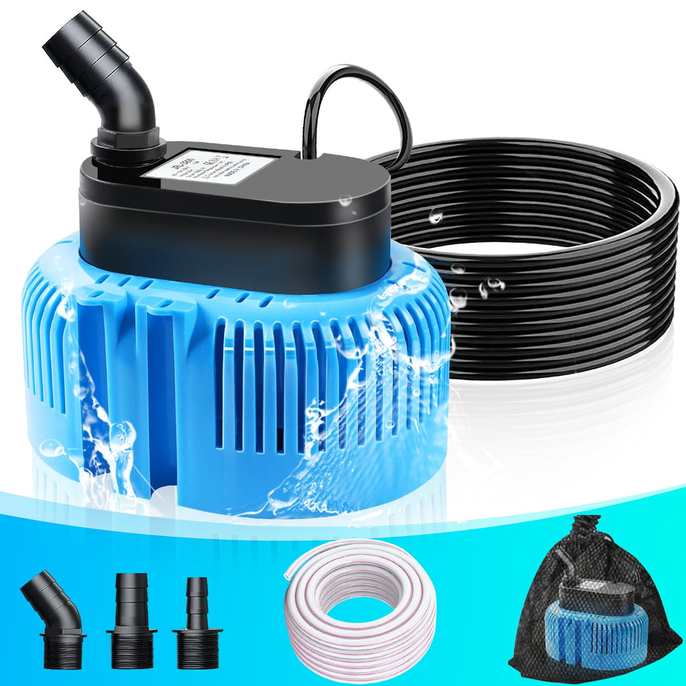 DeeprBetter pool cover pump front view showing compact setup for rainwater drainage.