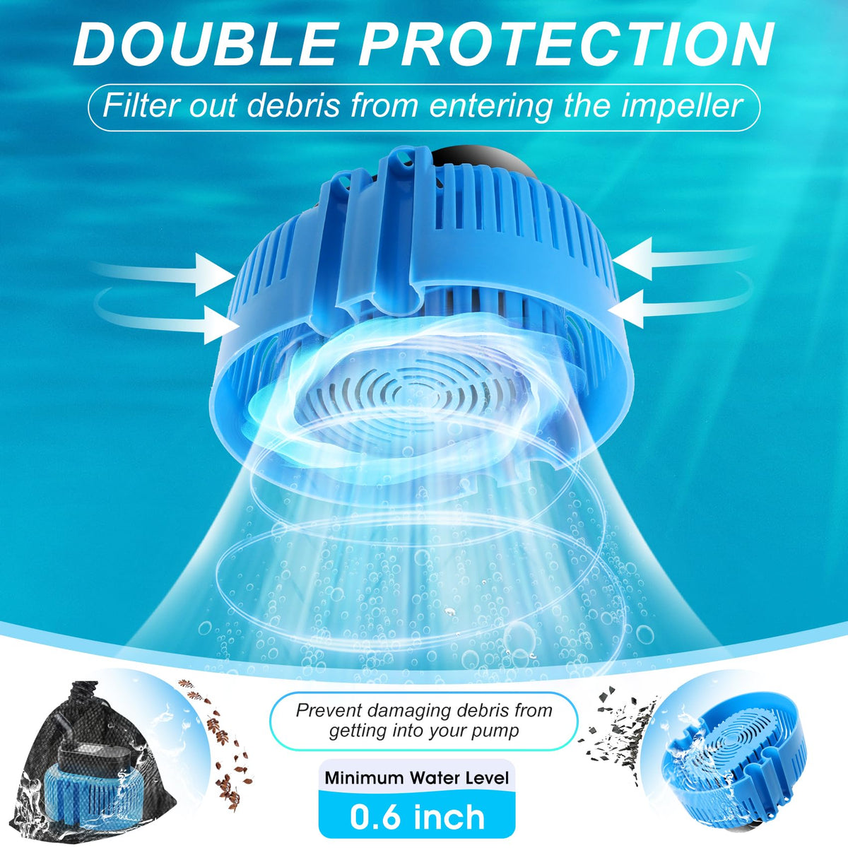 DeeprBetter submersible pool pump operating quietly in water.