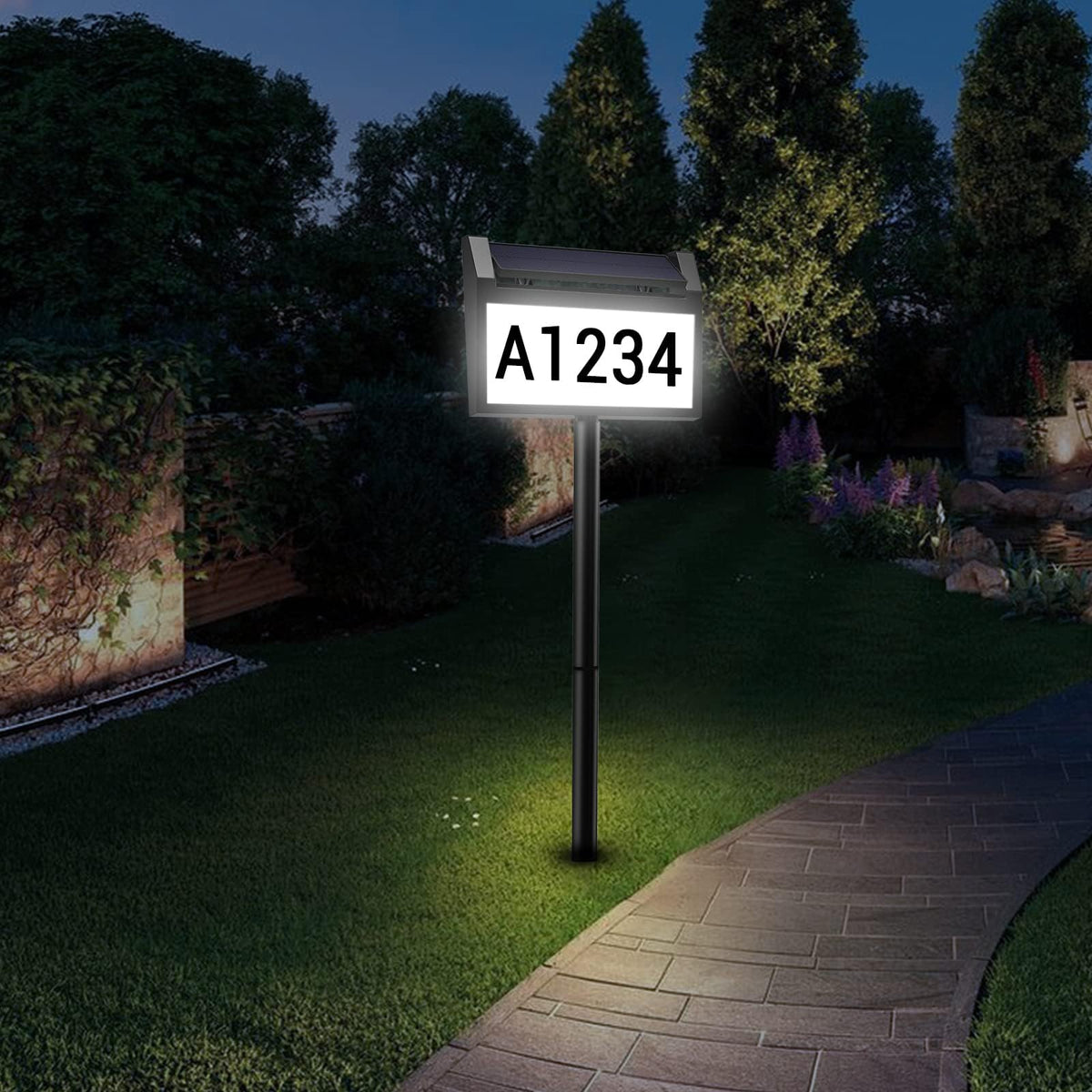 deerdance Solar Address Sign with 100° rotatable panel for flexible mounting