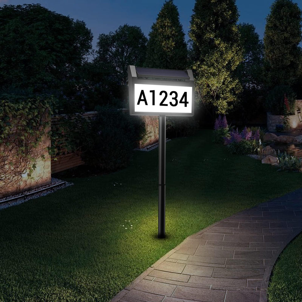 deerdance Solar Address Sign with 100° rotatable panel for flexible mounting