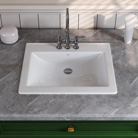 DeerValley 21x18 rectangular sink front view shows a roomy drop-in basin.