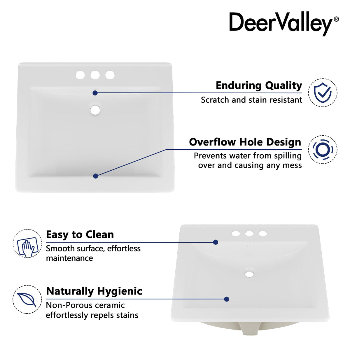 DeerValley clean lines and white finish enhance modern bathroom aesthetics.