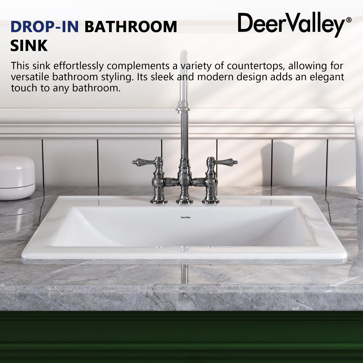 DeerValley pure white finish offers timeless appeal and effortless coordination with fixtures.
