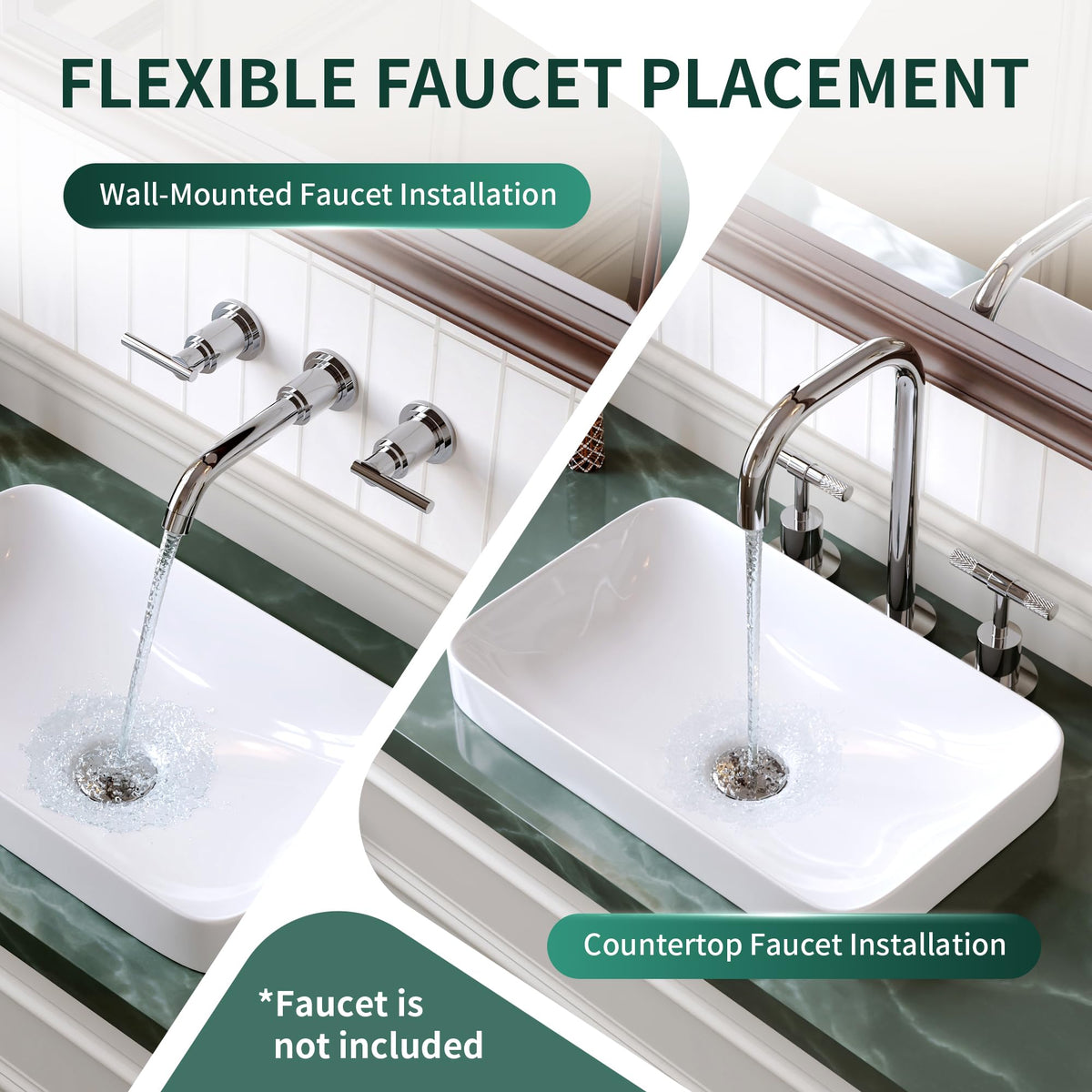 DeerValley white rectangular sink with 2.48 inch counter exposure detail