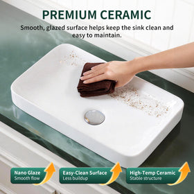 DeerValley sink inner rim closeup emphasizes easy wipe-clean glaze
