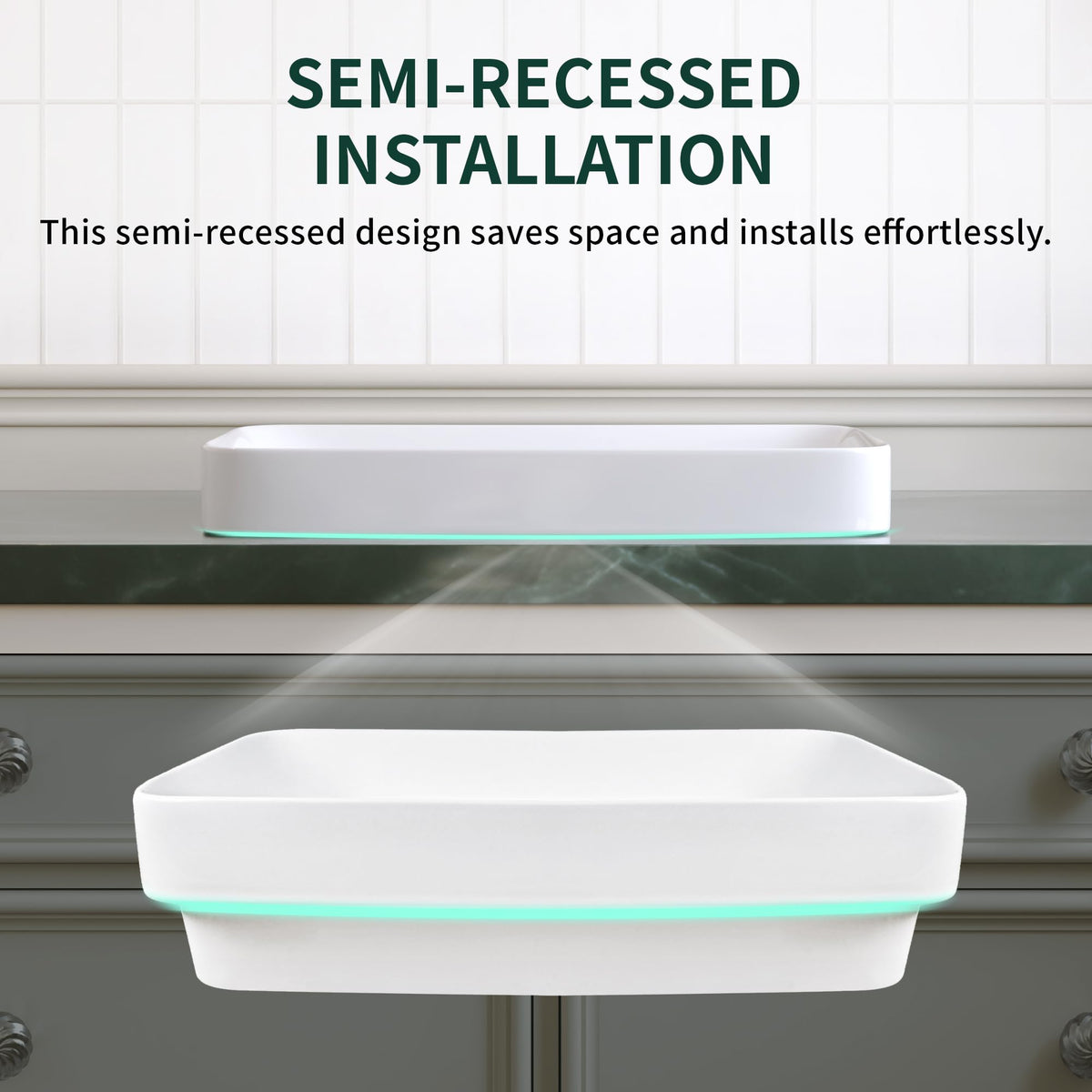 DeerValley vessel sink top view highlights minimalist lines for modern baths