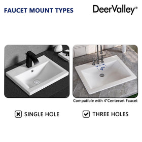 DeerValley white vanity basin close-up emphasizes smooth ceramic finish and easy cleaning.