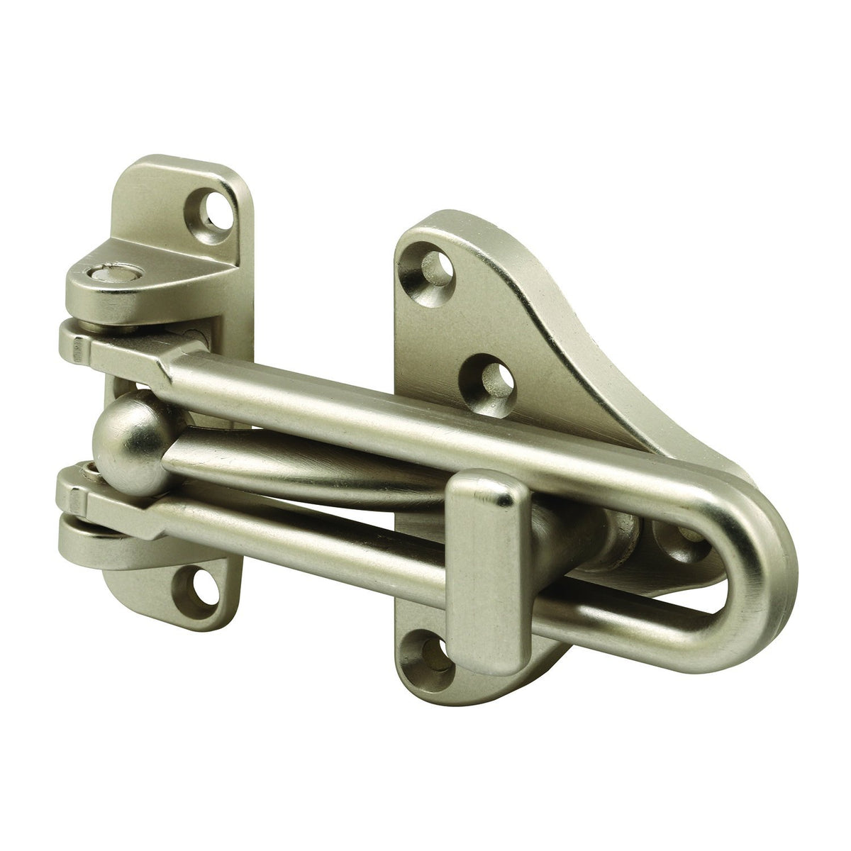 Defender Security U 11316 satin nickel finish door guard for viewing safety.