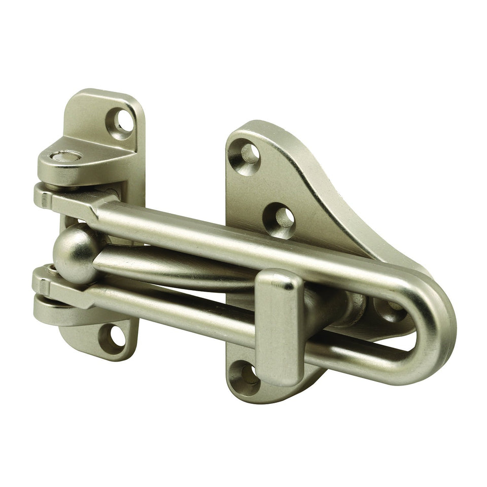 Defender Security U 11316 satin nickel finish door guard for viewing safety.