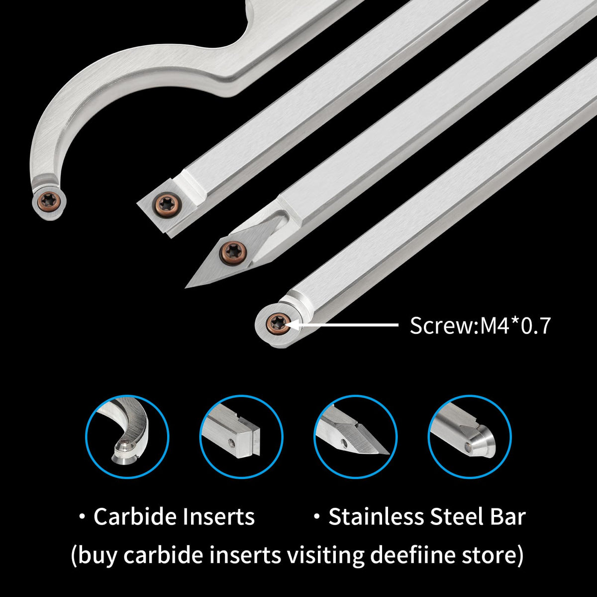 DEEFIINE wood turning tools with square shaft and flat-back design