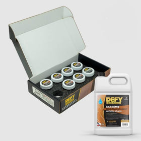 DEFY Extreme 1oz color sample deck swatch highlighting semi-transparent finish and grain clarity.