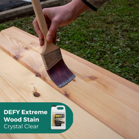 DEFY Extreme Crystal Clear wood furniture coating adds lasting outdoor protection.