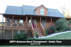 DEFY Extreme cedar-tone coating for exposed surfaces maintains wood look under sun.