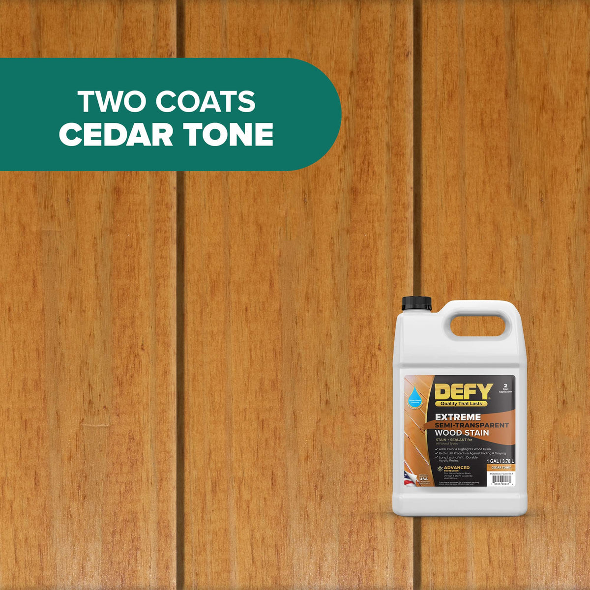 DEFY Extreme cedar-tone wood sealer for fences provides moisture resistance.