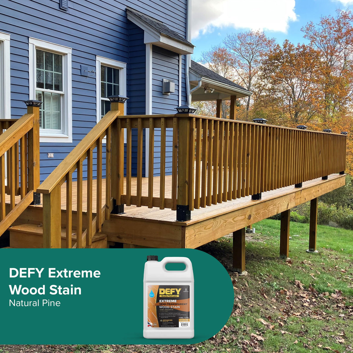 Sunlit wood treated with DEFY Extreme for lasting color