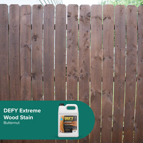 DEFY Extreme Butternut spray-applied coating seals outdoor wood.