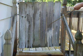 DEFY Wood Cleaner removing gray weathering from weathered wood