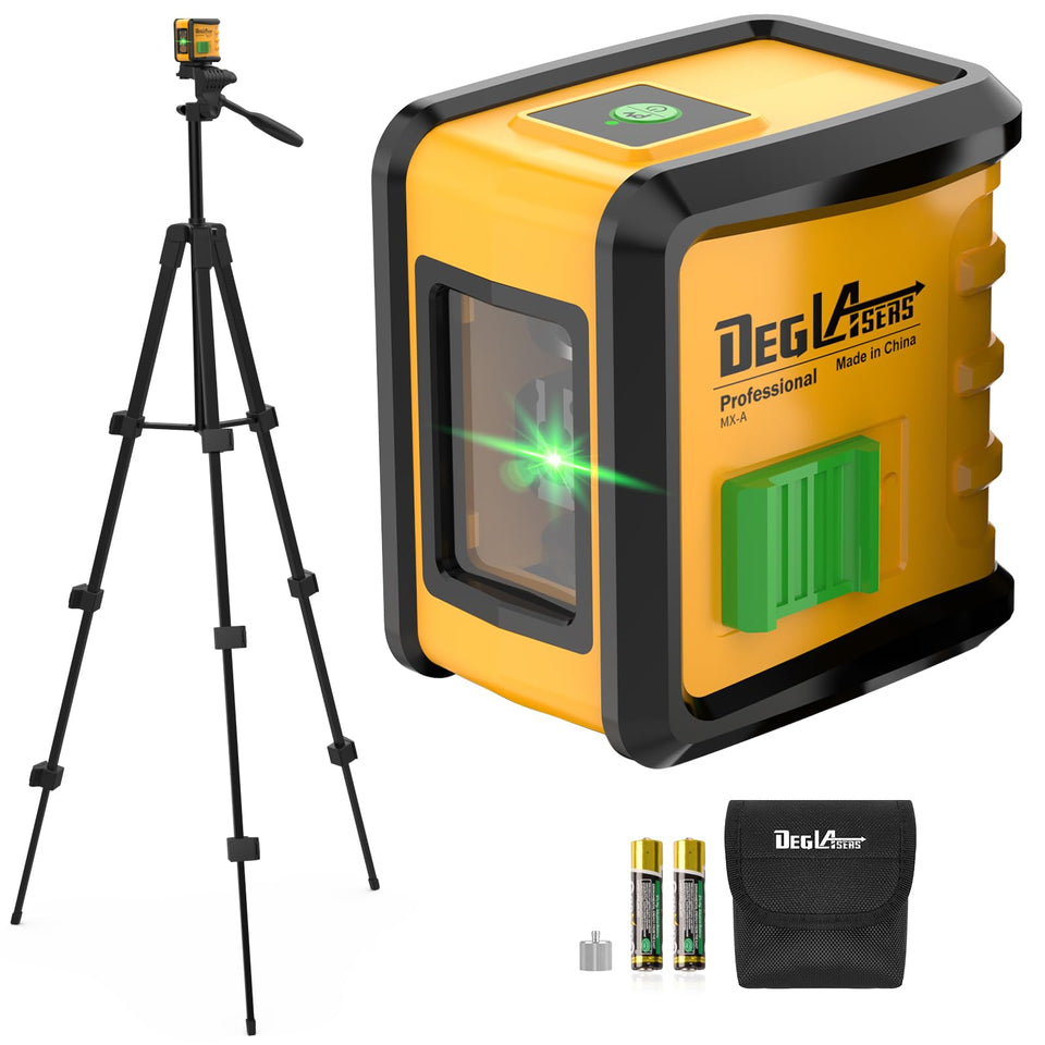 DegLasers green cross line laser level for precise layout and alignment up to 100 feet