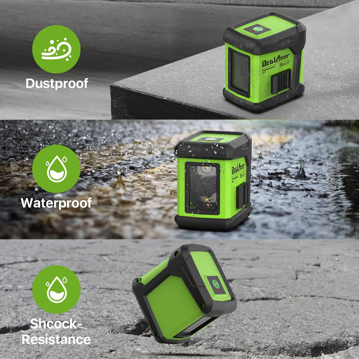 DegLasers pulse mode boosts visibility in bright conditions.