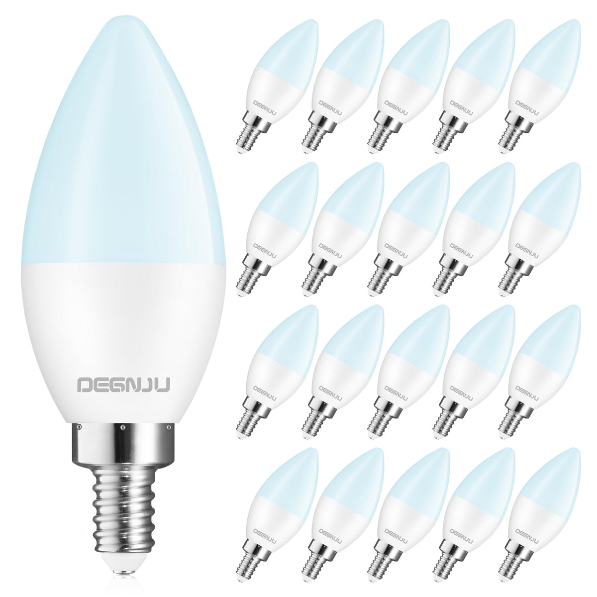 DEGNJU 20-pack chandelier bulbs overview showing energy efficiency for home use