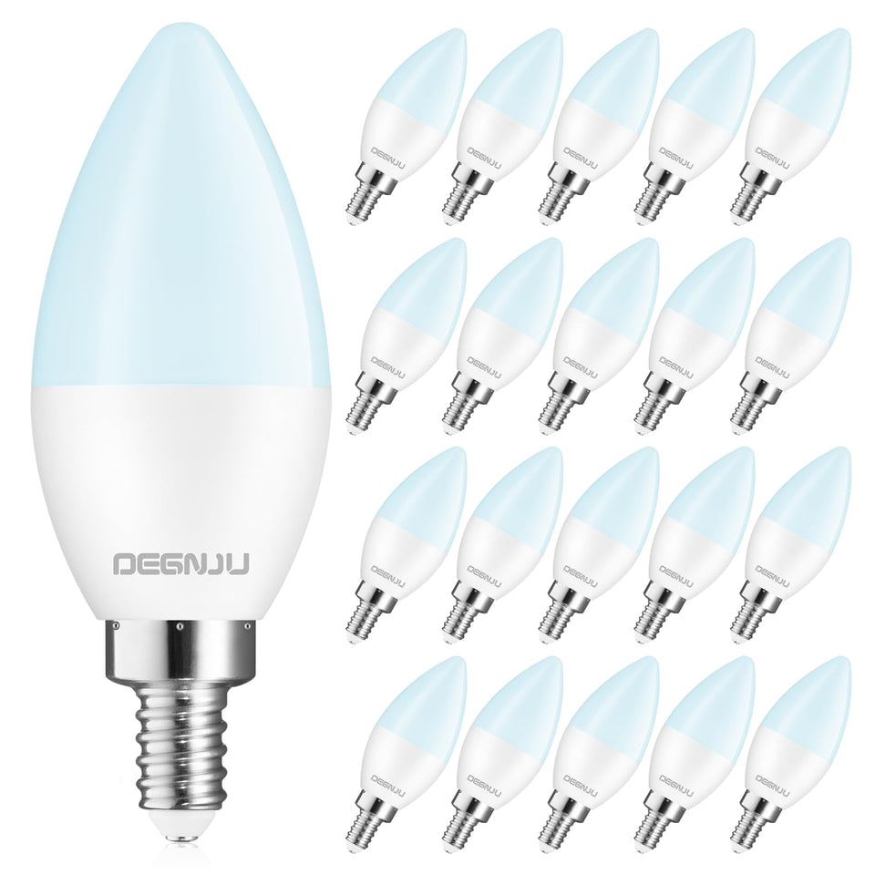 DEGNJU 20-pack chandelier bulbs overview showing energy efficiency for home use