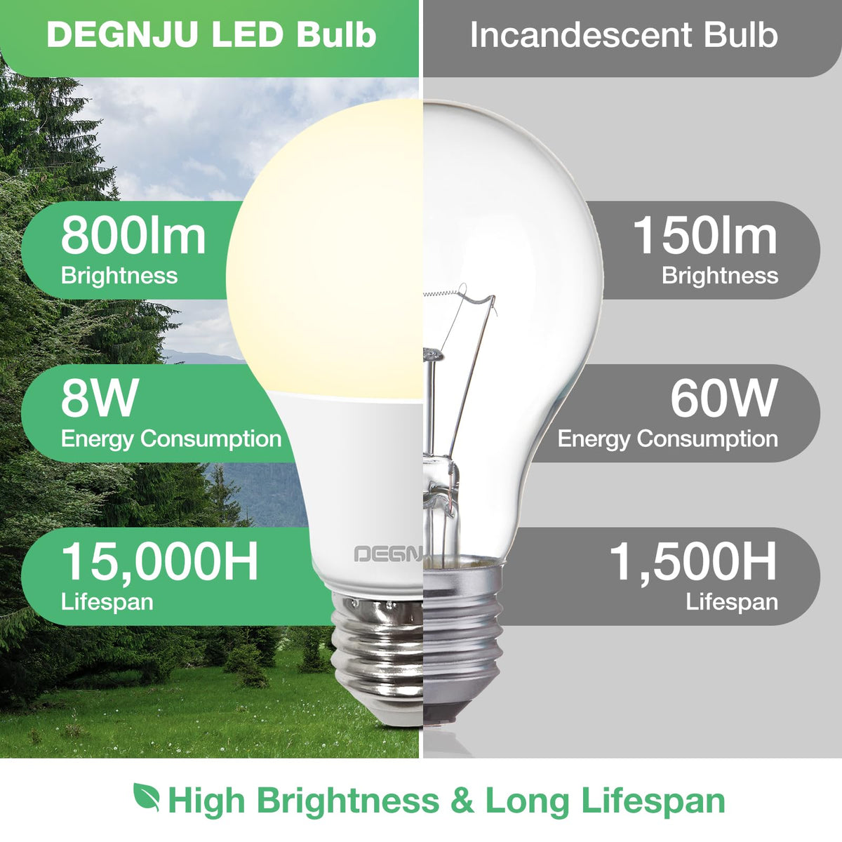 DEGNJU 60W-equivalent A19 with E26 base fits standard sockets.
