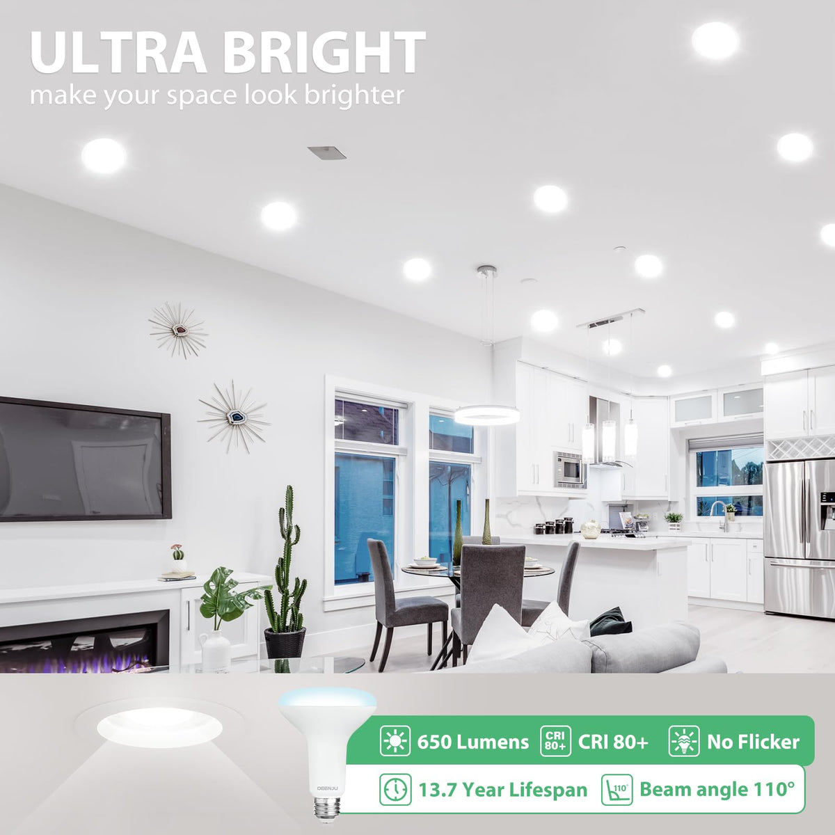 DEGNJU BR30 LED bulb 5000K daylight enhances color accuracy.