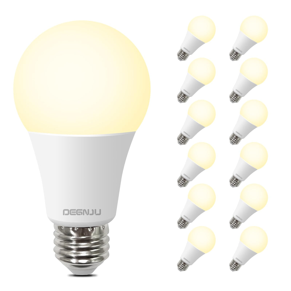 DEGNJU LED bulb 100W-equivalent, 1500 lumens, 2700K, ideal for bright living room lighting.