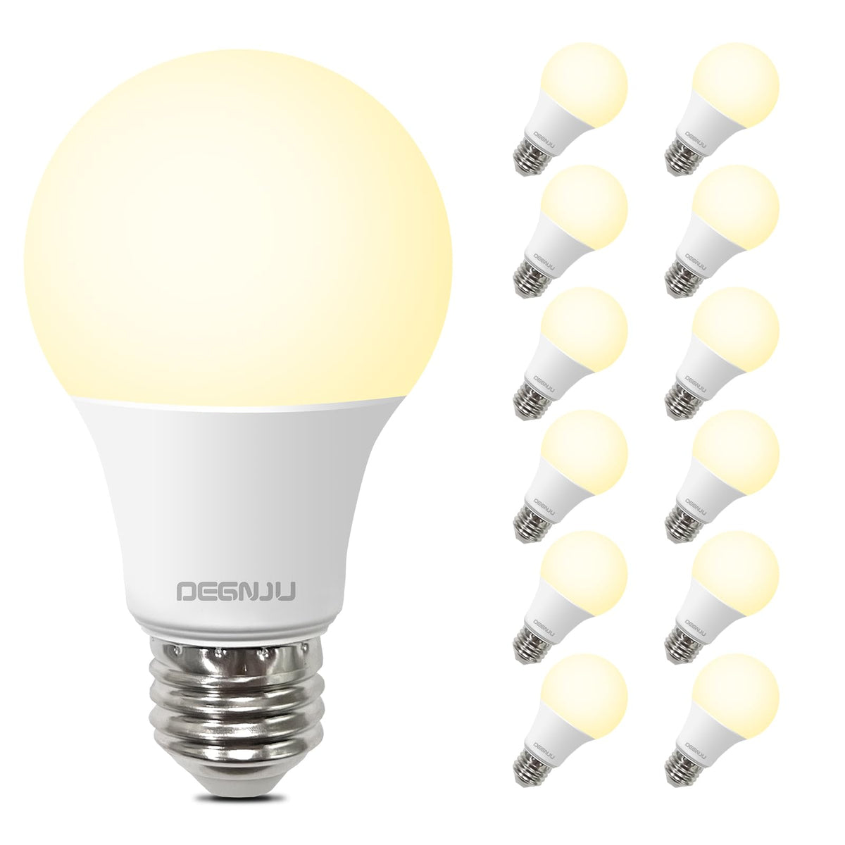 DEGNJU LED bulb in soft white 2700K delivers warm, energy-efficient brightness for living rooms.