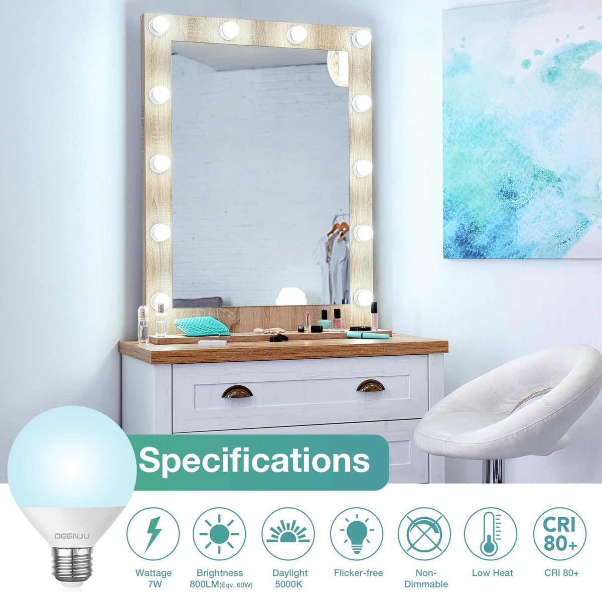 DEGNJU 5000K globe bulb captures true colors for precise grooming