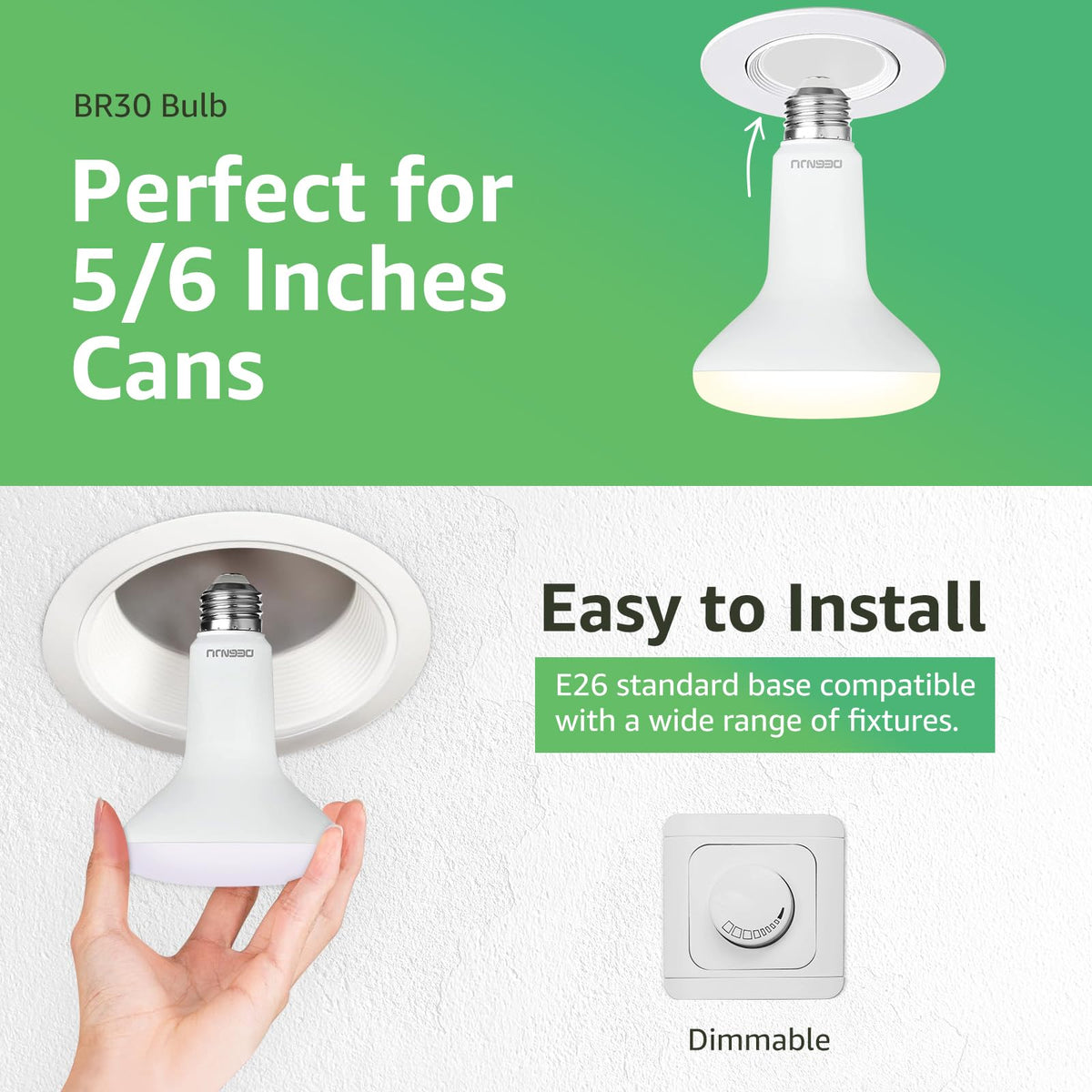 DEGNJU BR30 bulb designed for 5–6 inch recessed can installations.