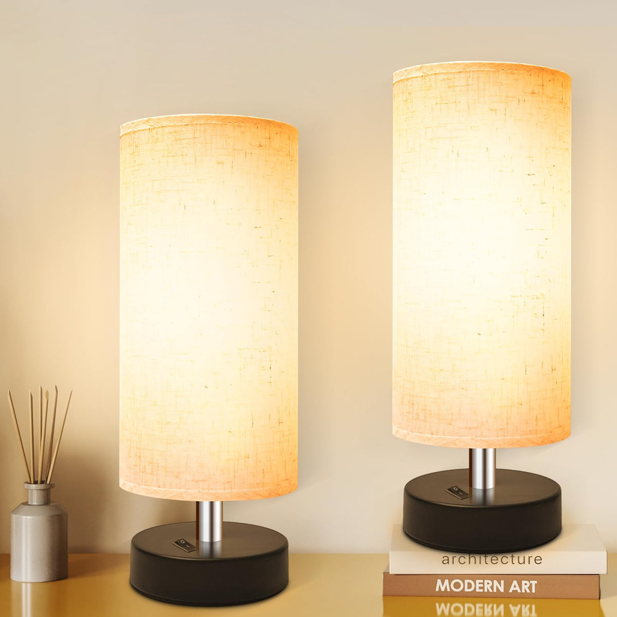 DEGNJU small bedside lamp with round shade provides warm ambient light for nightstands
