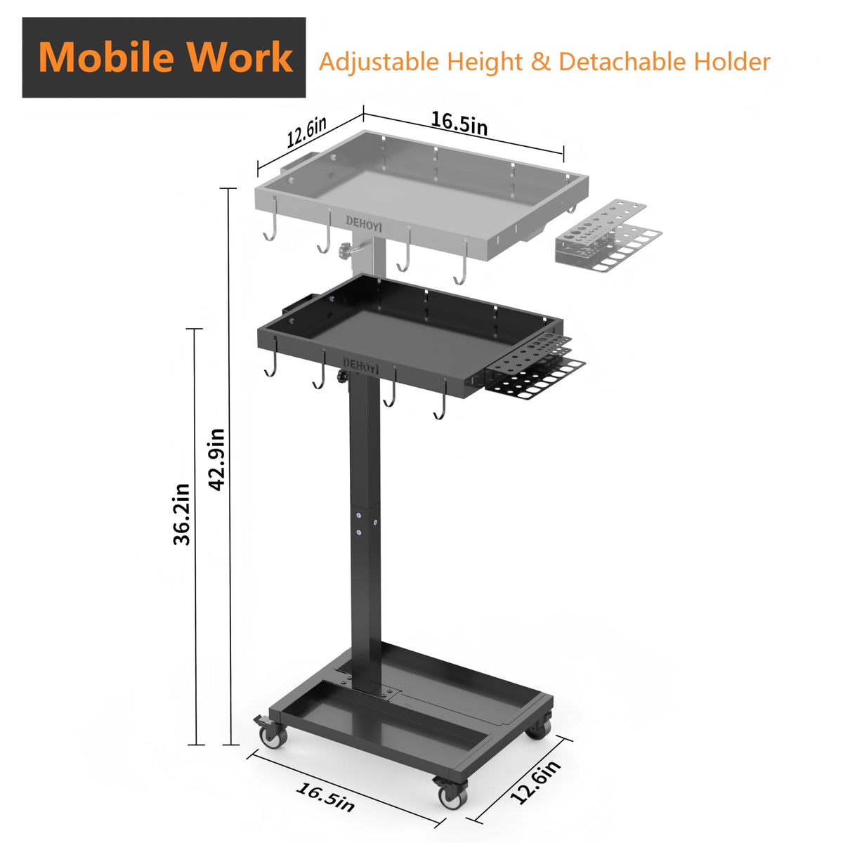 DEHOYI 360-degree swivel wheels provide smooth, agile movement around the workshop.