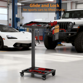 DEHOYI double tray design tool cart keeps tools within reach with removable tray and hooks.