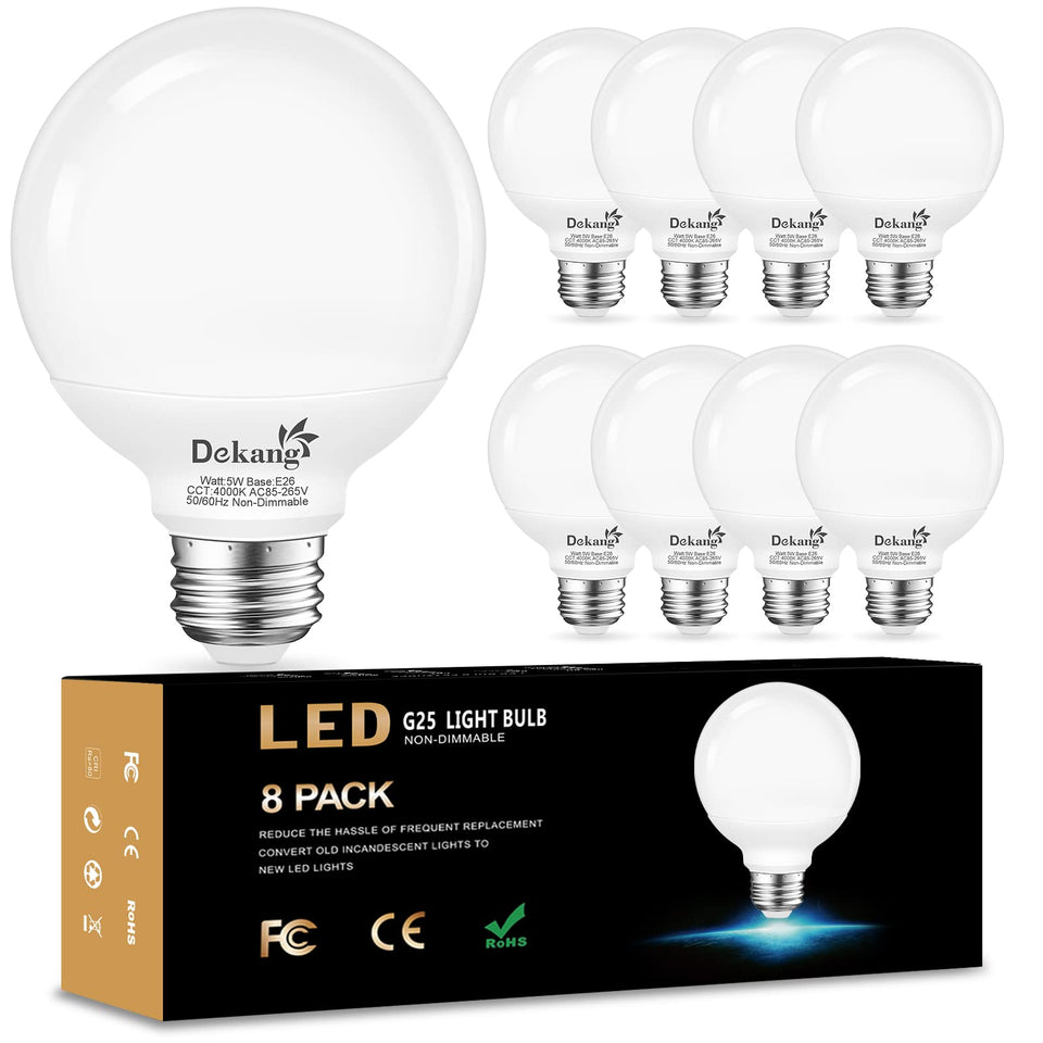 Dekang 8-pack vanity bulbs 4000K illuminate makeup with natural daylight accuracy.