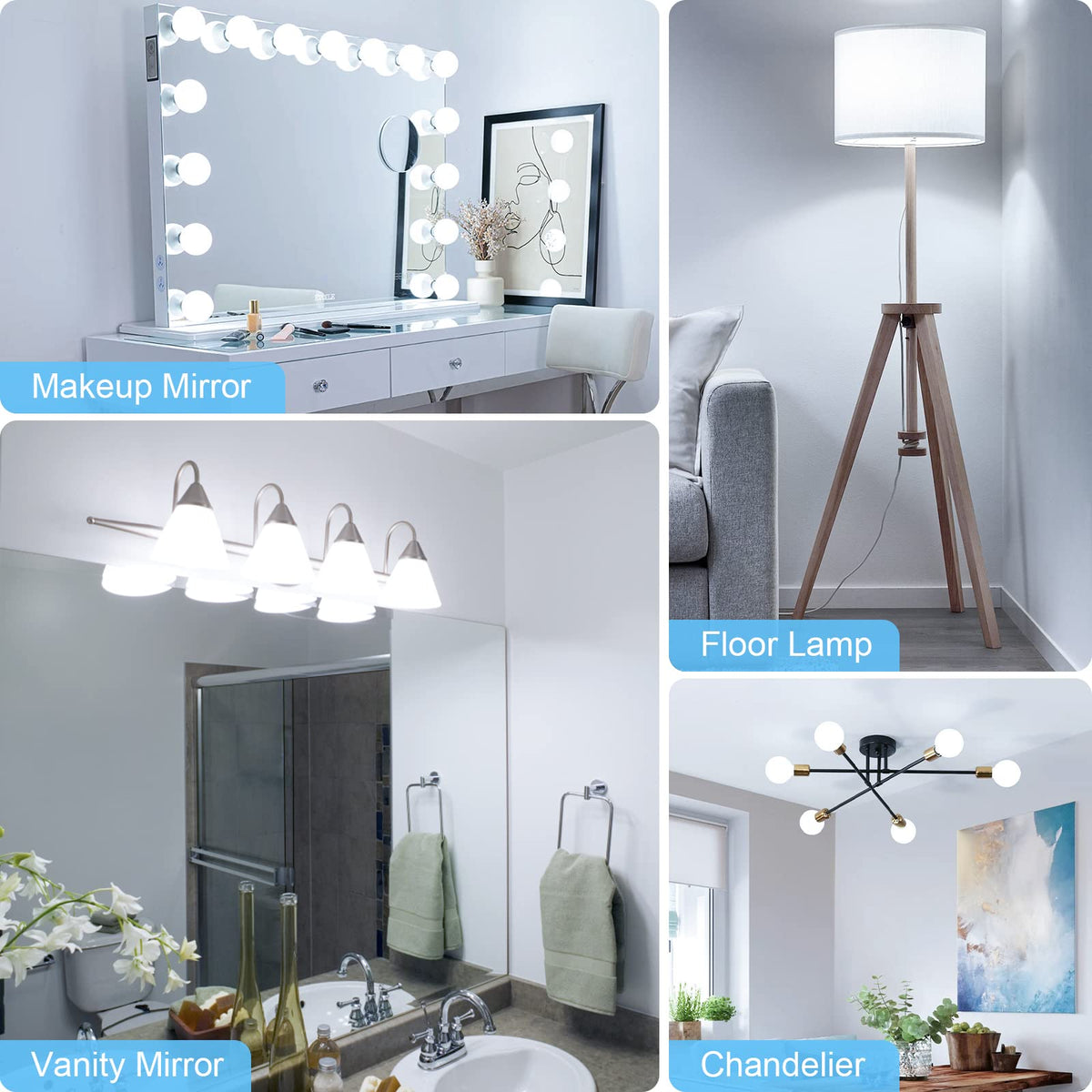 Dekang G25 flicker-free globe bulbs ideal for makeup and study spaces.