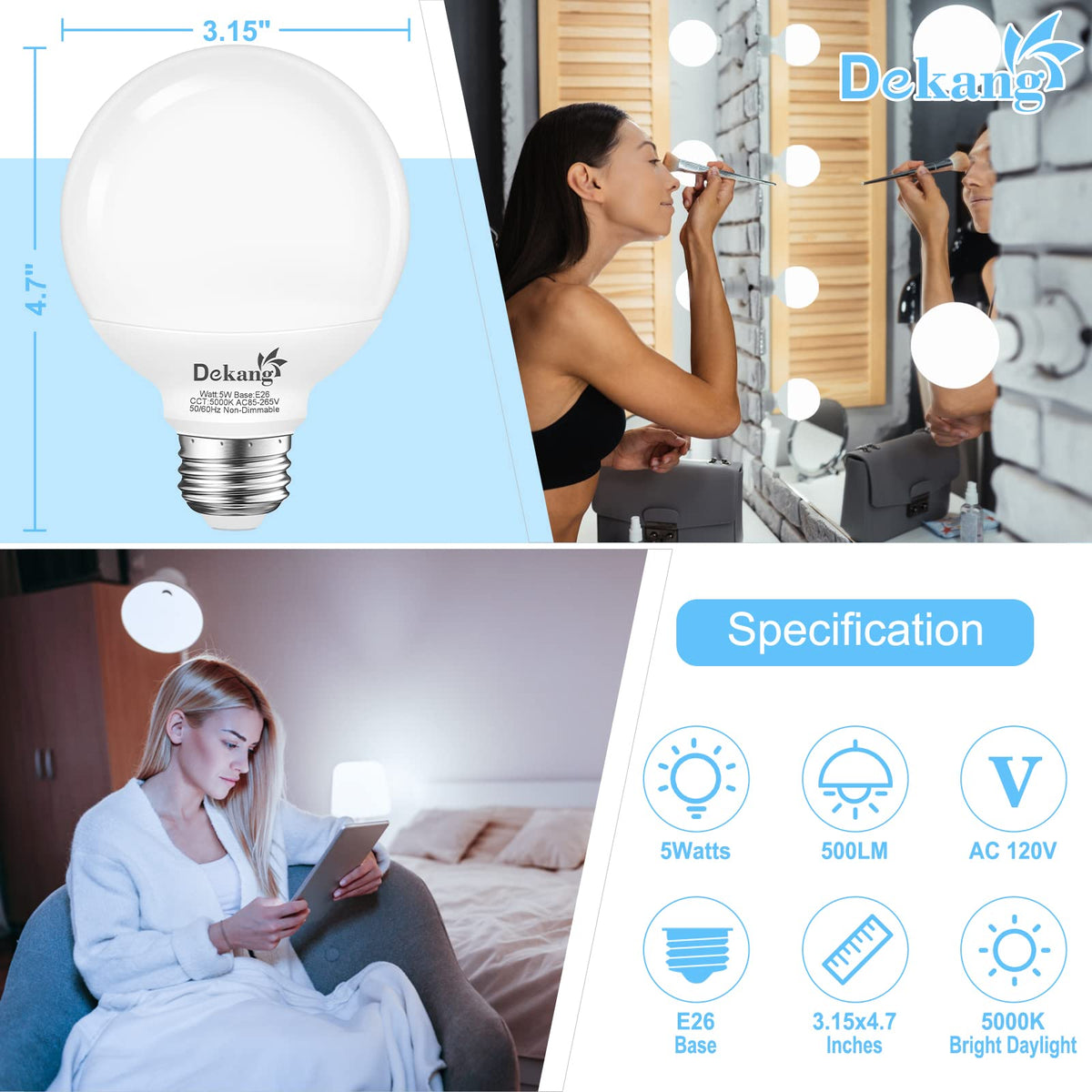 Dekang G25 globe light bulbs box open view, ideal for easy replacement.