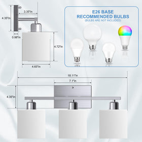 Dekang milky white glass shades diffuse light softly for a welcoming bath.