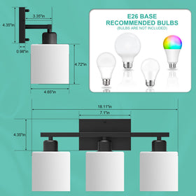 Dekang milky white glass shade over mirror creates soft, eye-friendly vanity light