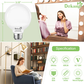 Dekang vanity bulbs close-up 4000K showing even, non-flicker illumination for grooming.